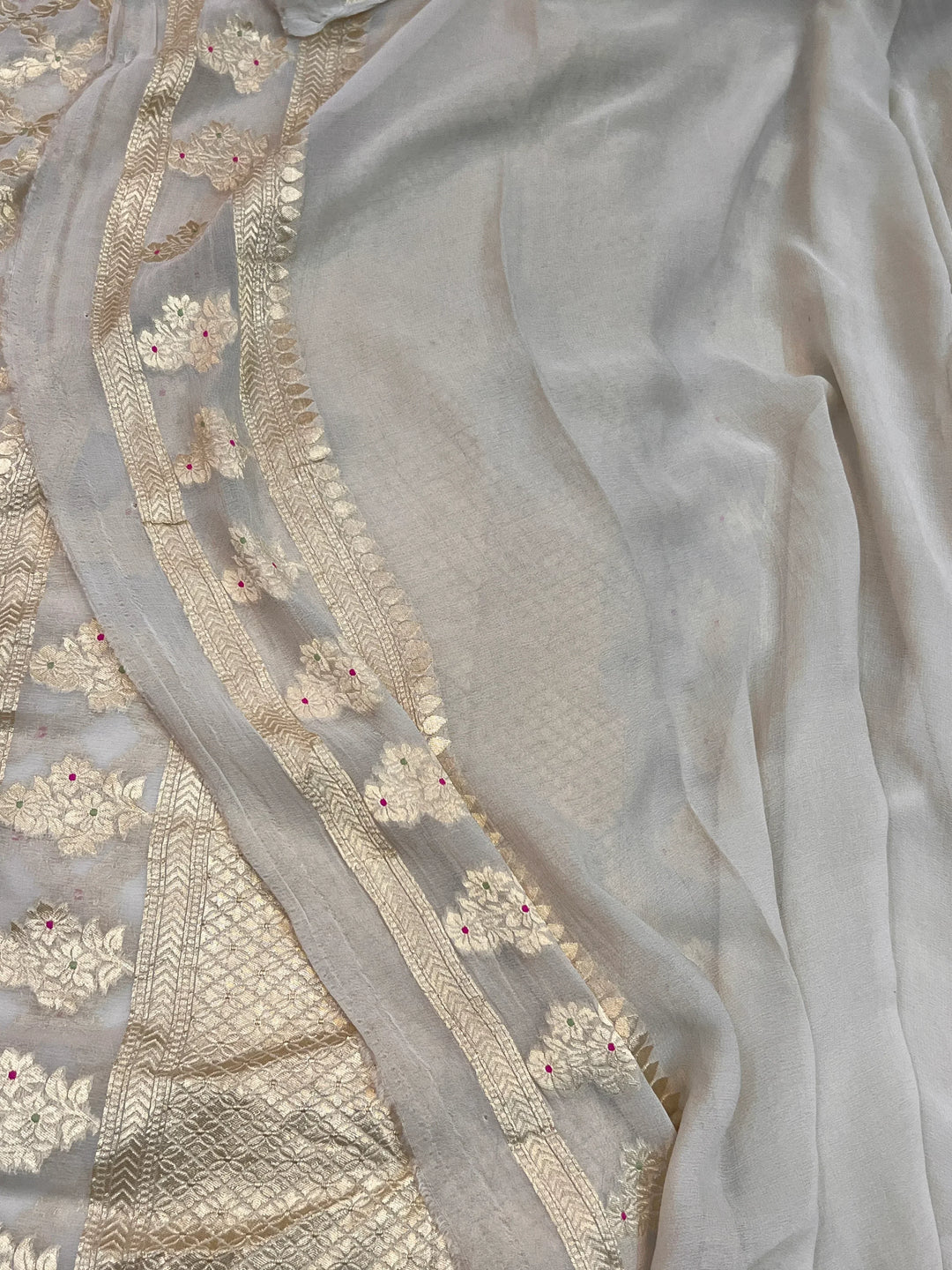Smoke Gray Pure Banarasi Khaddi Georgette Saree