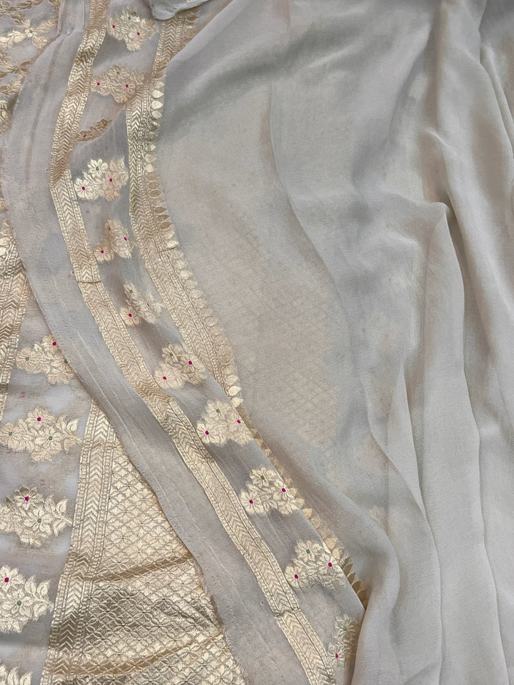 Smoke Gray Pure Banarasi Khaddi Georgette Saree