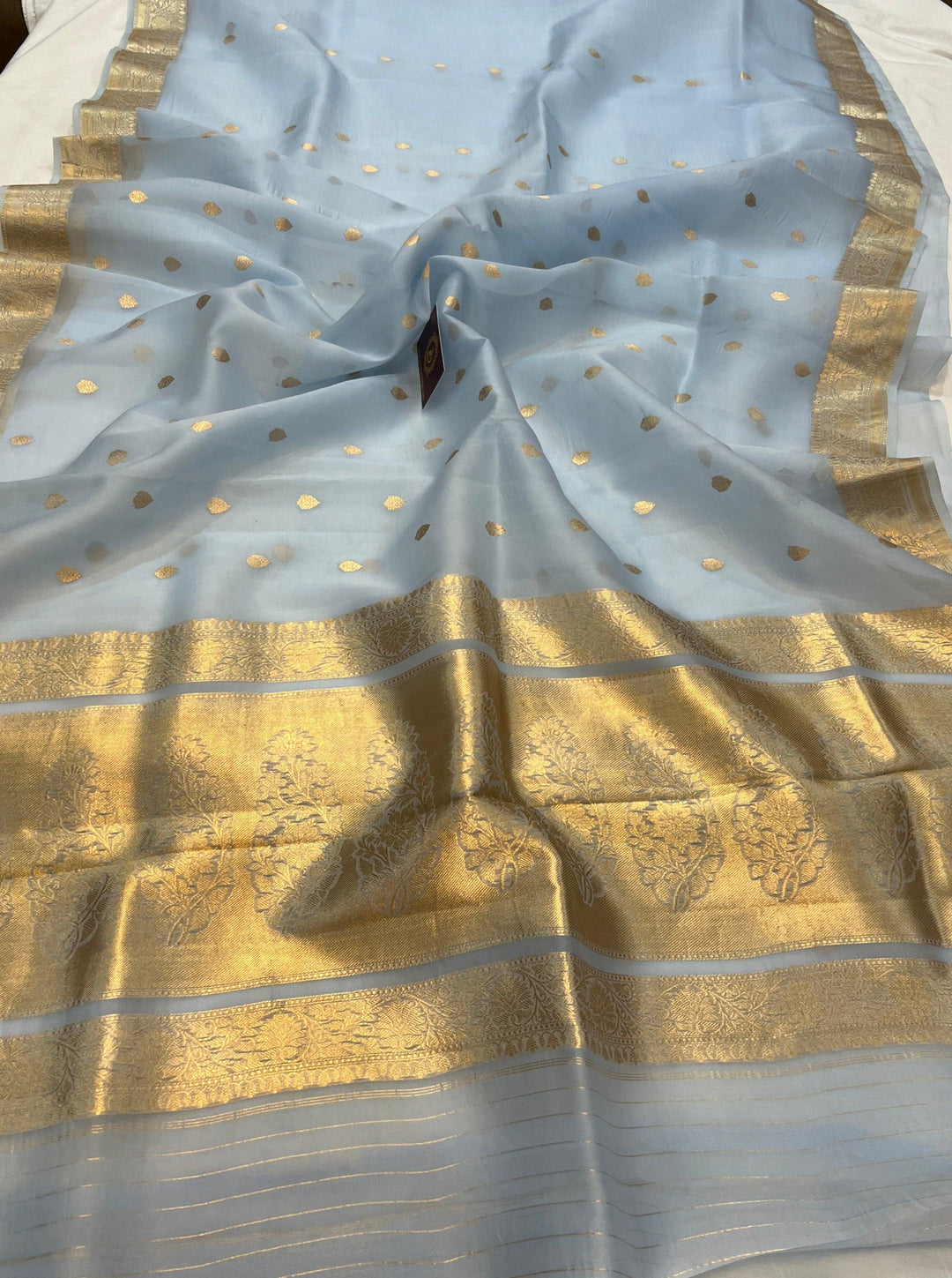 Pani Blue Banarasi Handloom Kora Silk Saree - Aura Benaras