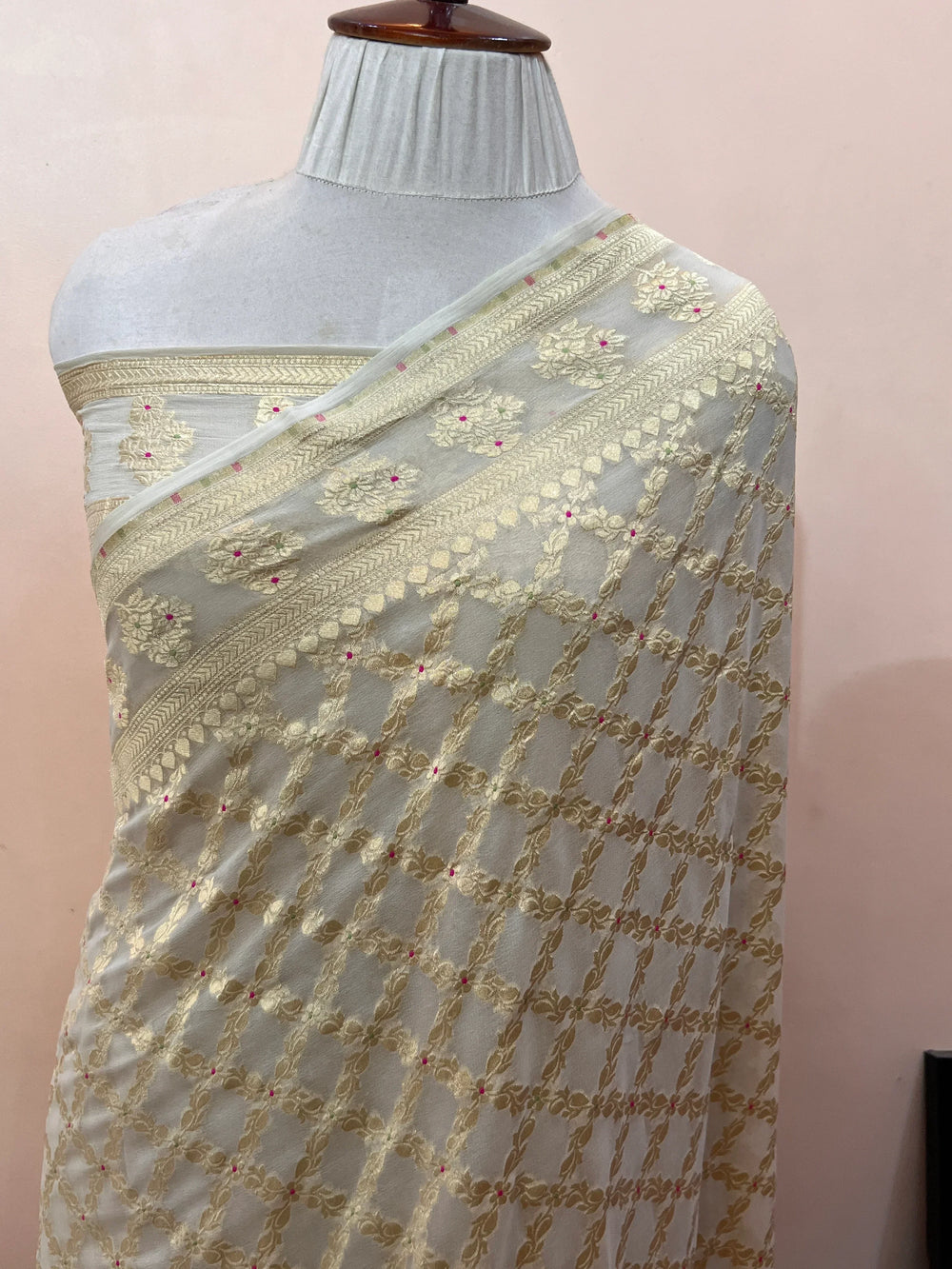 Smoke Gray Pure Banarasi Khaddi Georgette Saree
