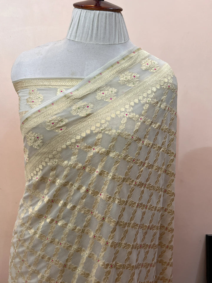 Smoke Gray Pure Banarasi Khaddi Georgette Saree