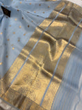 Pani Blue Banarasi Handloom Kora Silk Saree - Aura Benaras