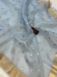 Pani Blue Banarasi Handloom Kora Silk Saree - Aura Benaras