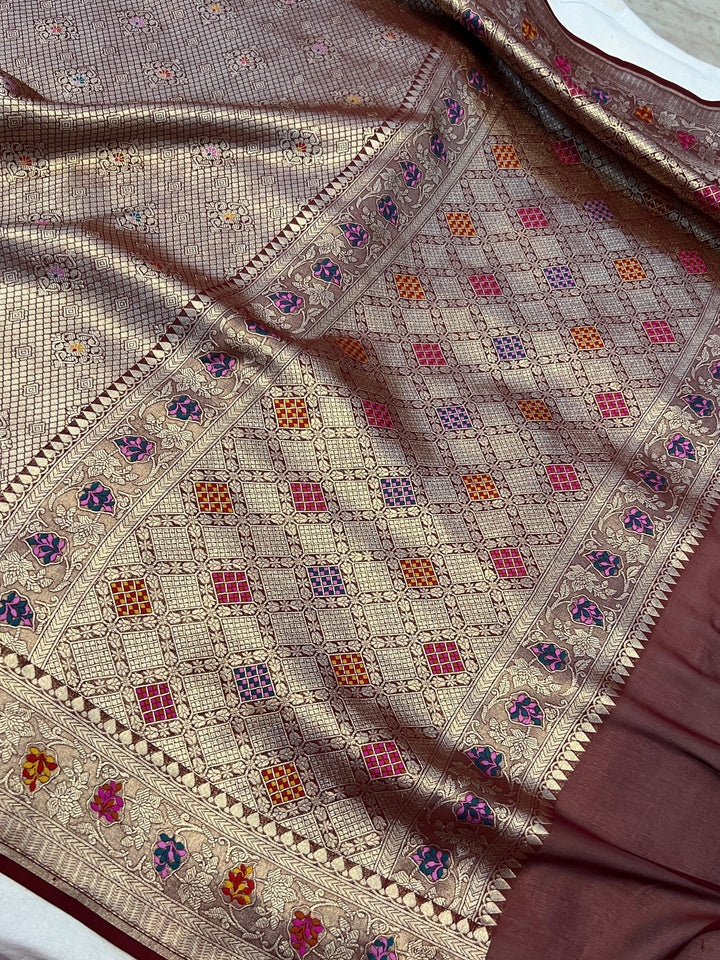 Brown Pure Banarasi Handloom Khaddi Georgette Saree