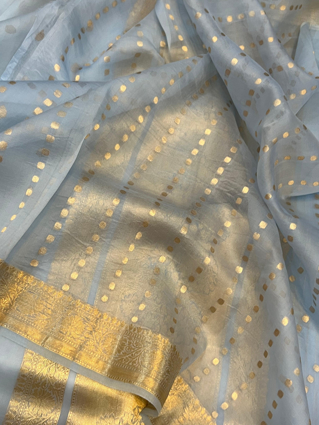Pani Blue Banarasi Handloom Kora Silk Saree - Aura Benaras