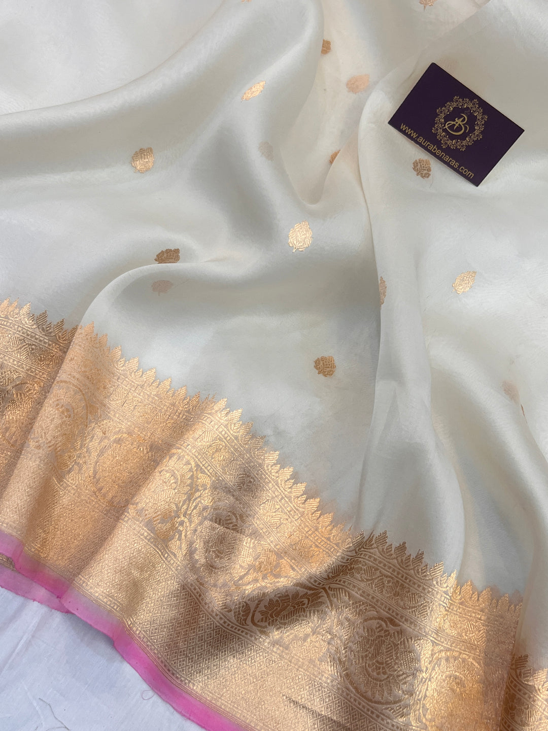 Off White Banarasi Handloom Kora Silk Saree