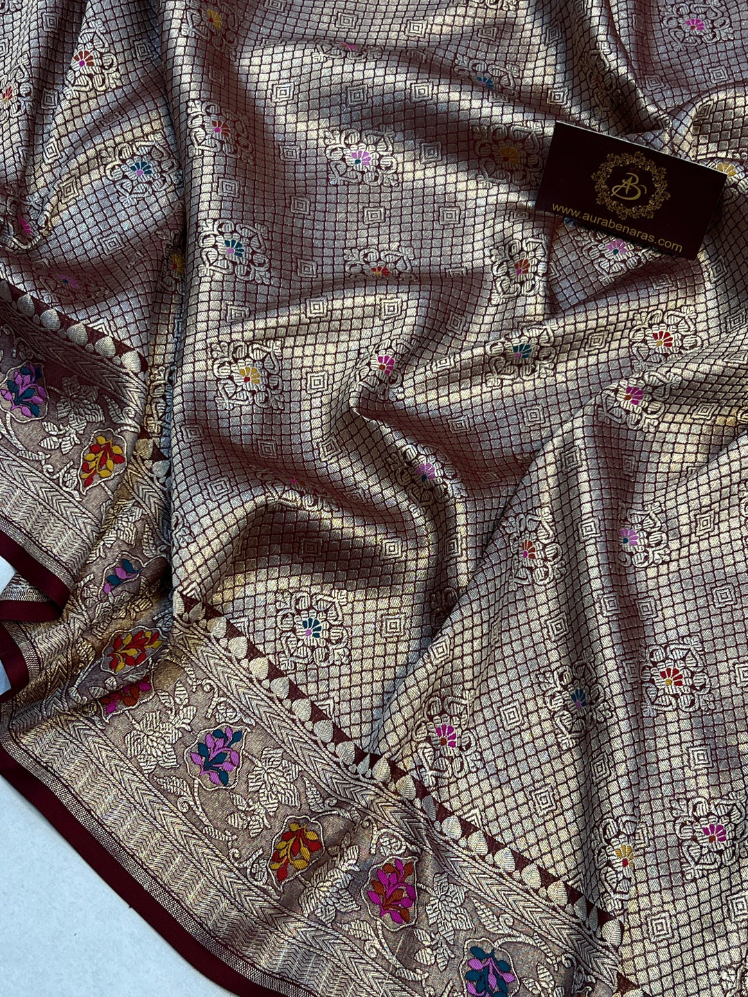 Brown Pure Banarasi Handloom Khaddi Georgette Saree
