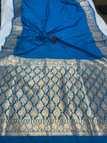 Firozi Blue Banarasi Handloom Satin Silk saree