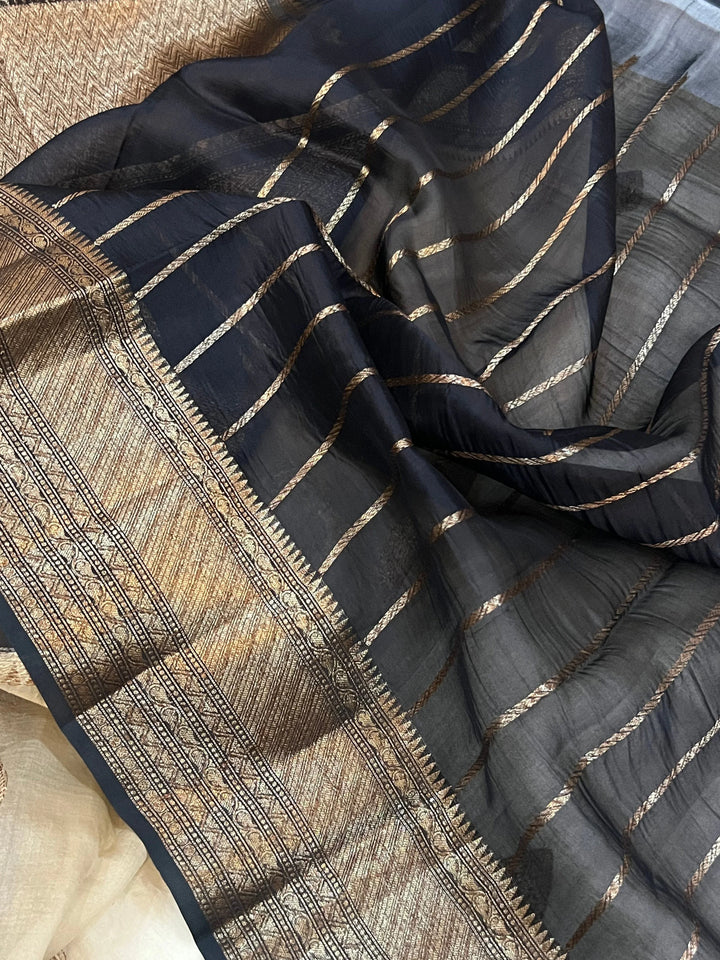 Beige Banarasi Handloom Kora Silk Saree - Aura Benaras