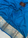 Firozi Blue Banarasi Handloom Satin Silk saree