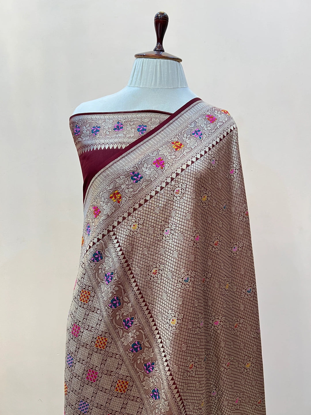 Brown Pure Banarasi Handloom Khaddi Georgette Saree