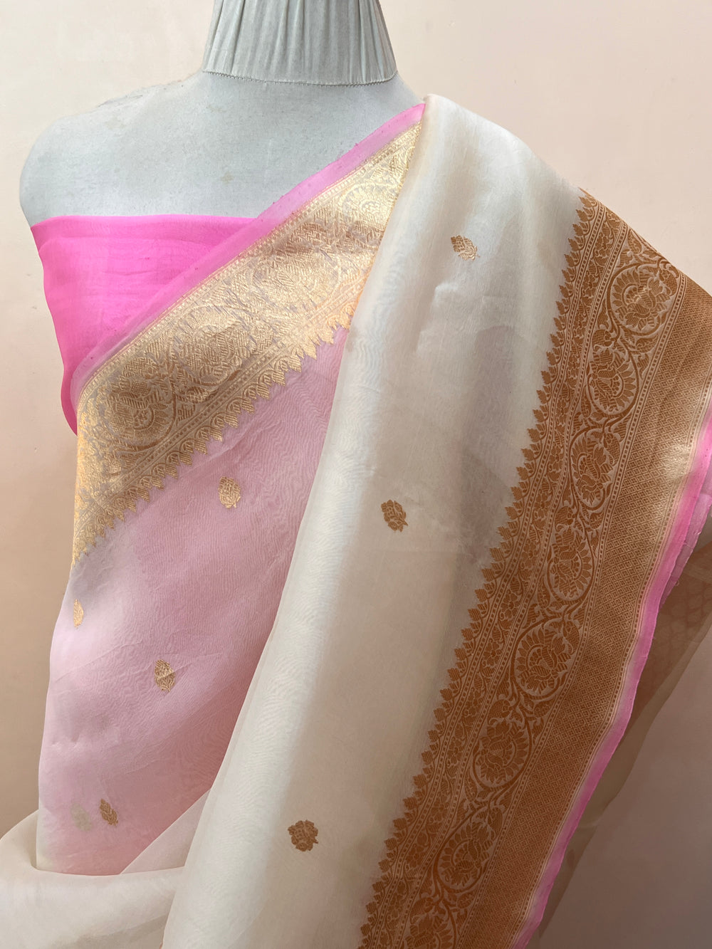 Off White Banarasi Handloom Kora Silk Saree