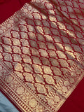 Red Banarasi Handloom Satin Silk saree - Aura Benaras