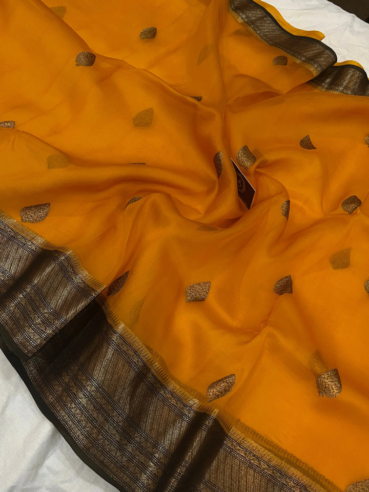 Yellow Banarasi Handloom Kora Silk Saree - Aura Benaras