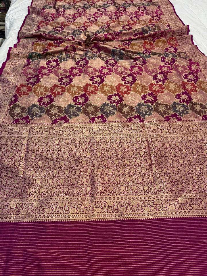 Purple Rangkaat Pure Katan Silk Banarasi Handloom Saree