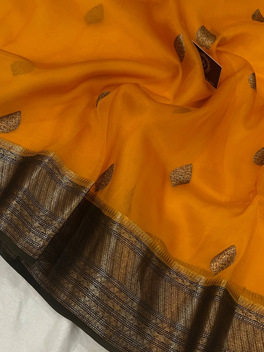 Yellow Banarasi Handloom Kora Silk Saree - Aura Benaras