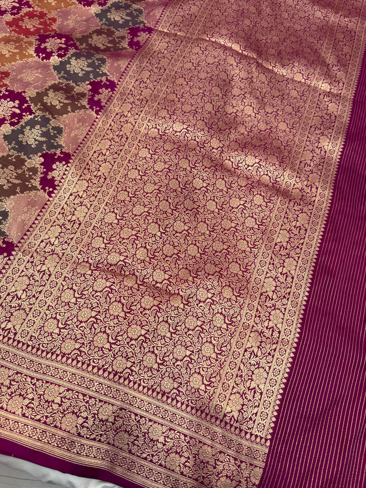 Purple Rangkaat Pure Katan Silk Banarasi Handloom Saree
