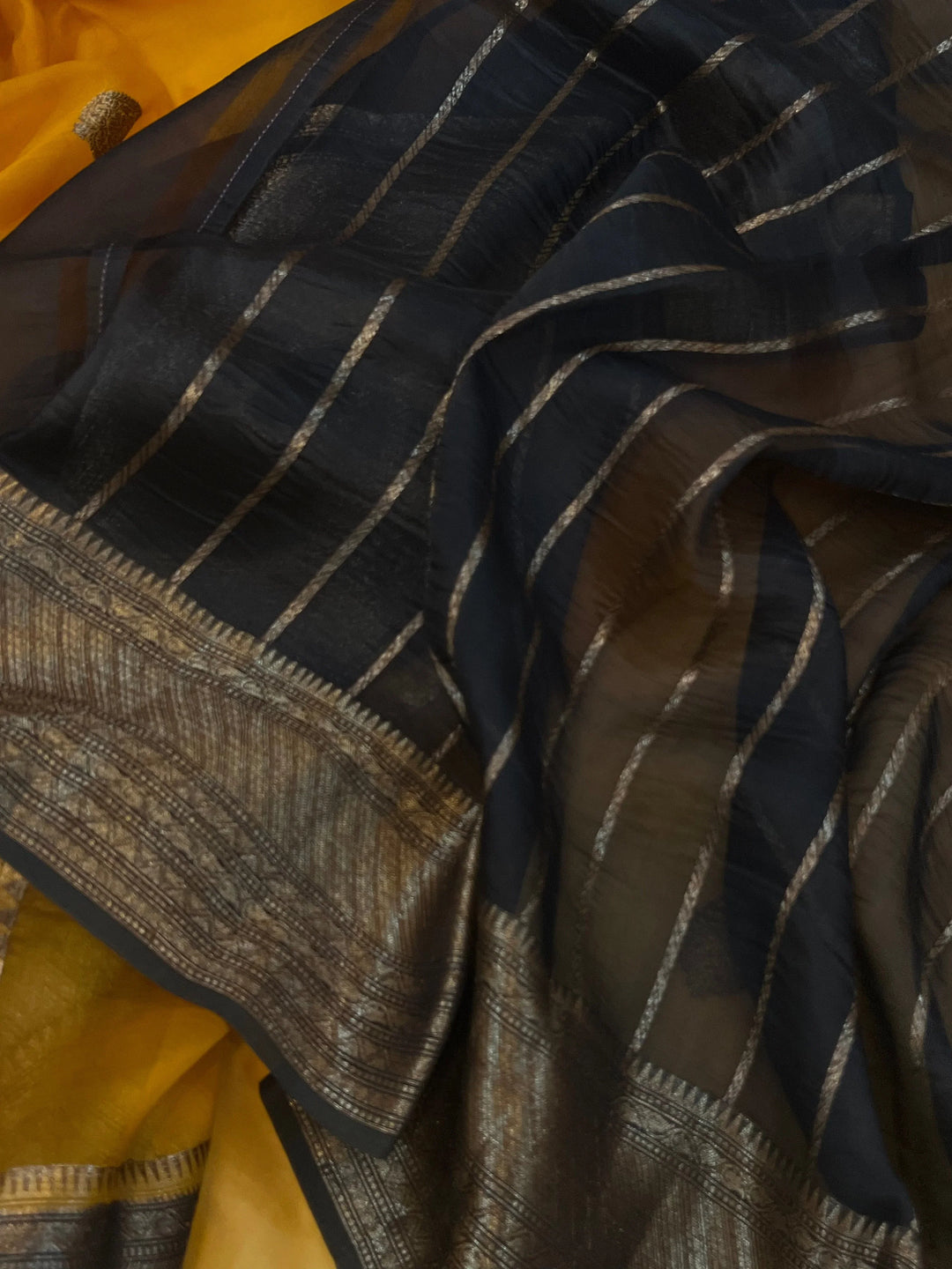 Yellow Banarasi Handloom Kora Silk Saree - Aura Benaras