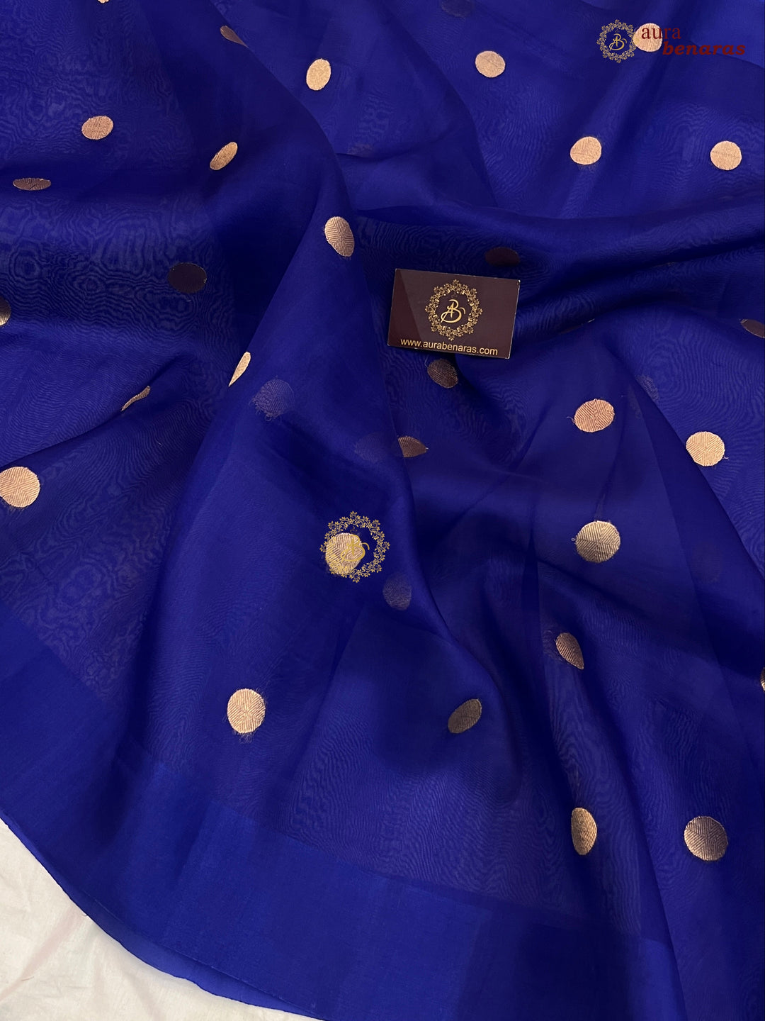 Pure Royal Blue Banarasi Handloom Kora Silk Saree with Kadhwa Butis Aura Benaras