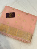 Pani Peach Banarasi Handloom Kora Silk Saree - Aura Benaras