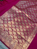 Rani Pink Banarasi Handloom Satin Silk saree - Aura Benaras