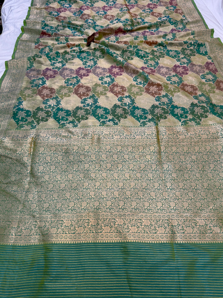 Sea Green Rangkaat Pure Katan Silk Banarasi Handloom Saree