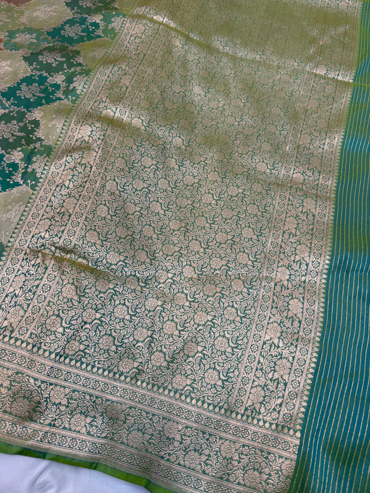 Sea Green Rangkaat Pure Katan Silk Banarasi Handloom Saree