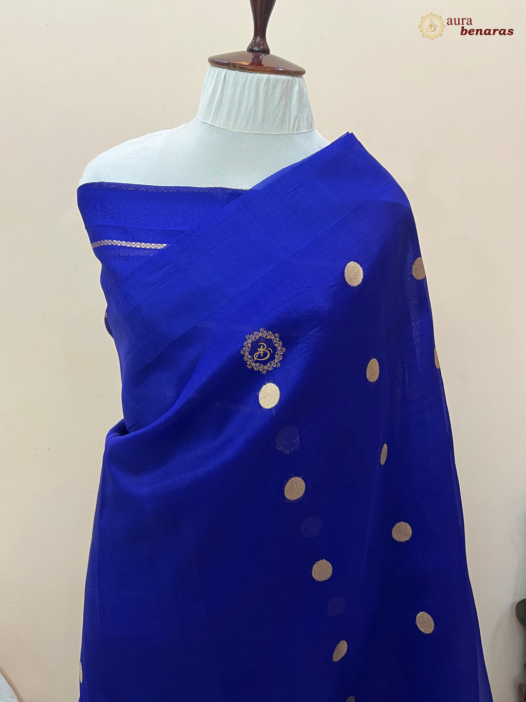 Pure Royal Blue Banarasi Handloom Kora Silk Saree with Kadhwa Butis Aura Benaras