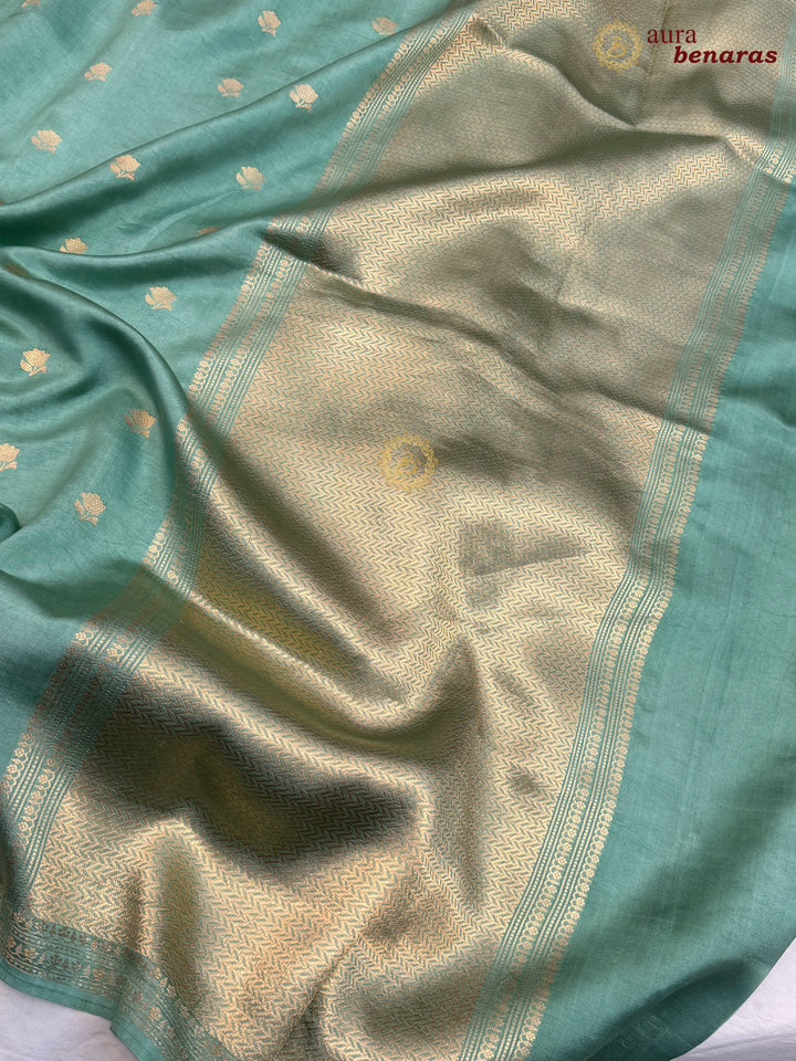 Greyish Green Banarasi Silk Saree with Kadhwa Floral Zari Buta