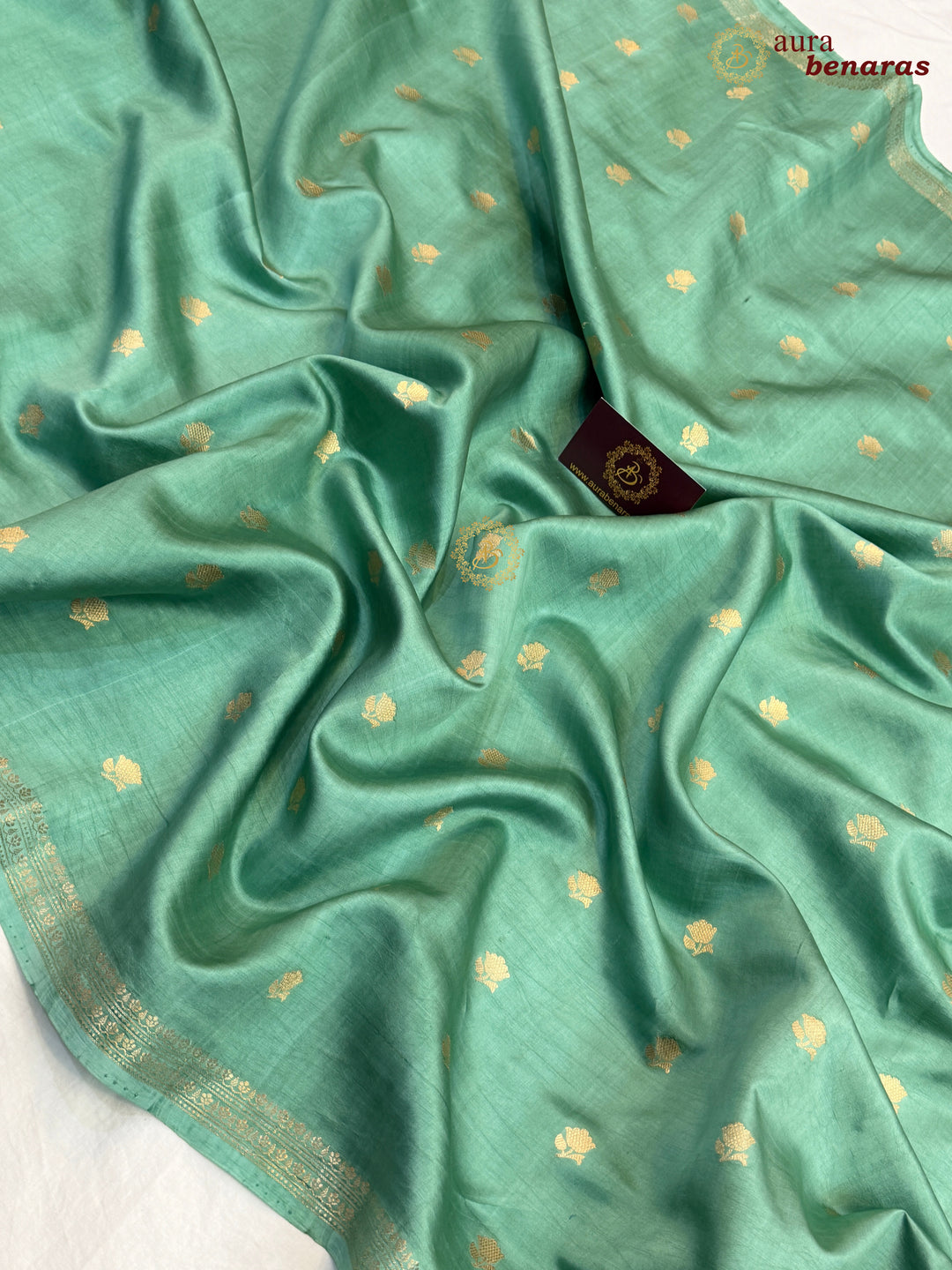Greyish Green Banarasi Silk Saree with Kadhwa Floral Zari Buta