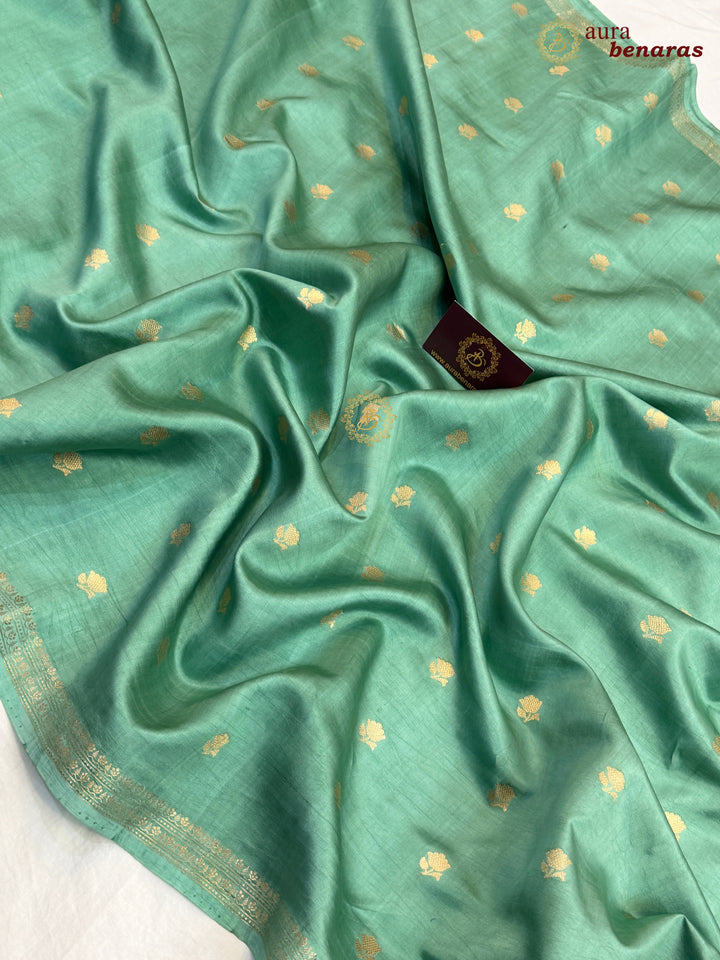 Greyish Green Banarasi Silk Saree with Kadhwa Floral Zari Buta