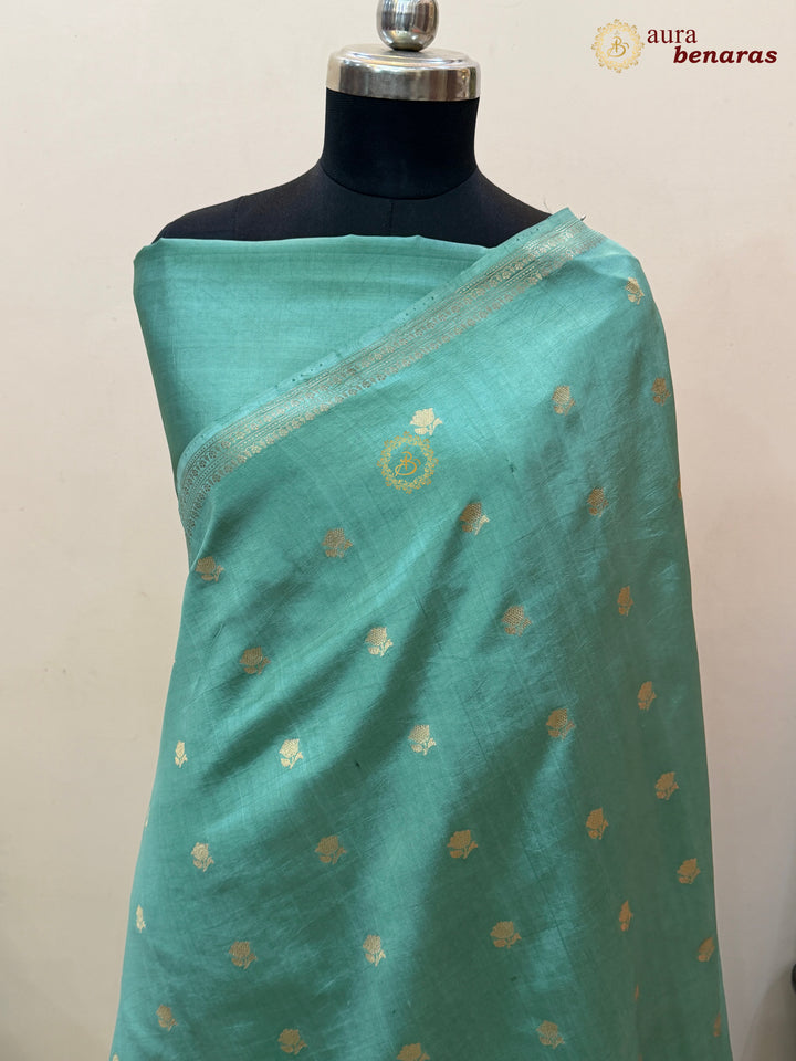 Greyish Green Banarasi Silk Saree with Kadhwa Floral Zari Buta