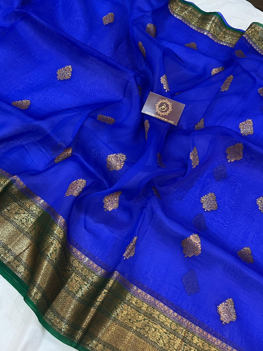 Royal Blue Banarasi Handloom Kora Silk Saree - Aura Benaras