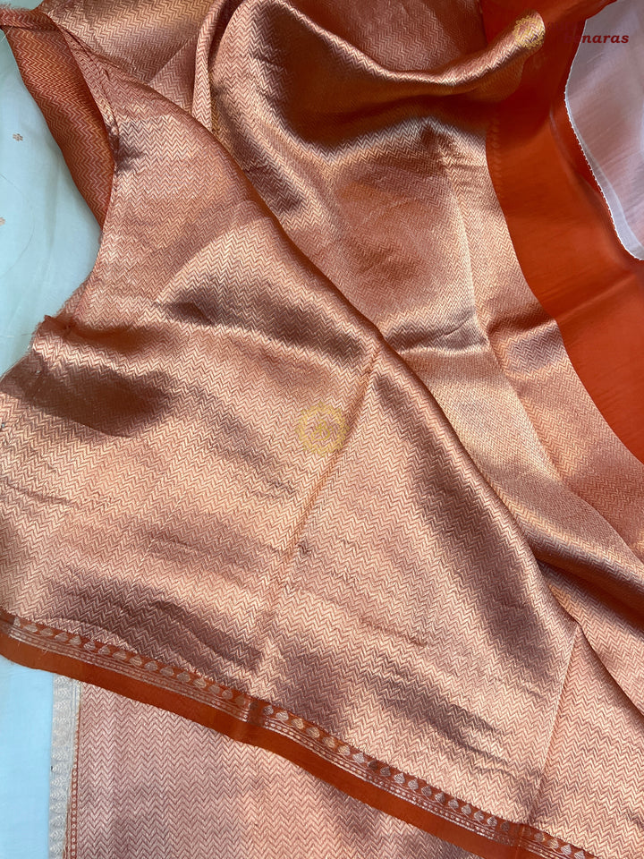 Mint Green Kora Silk Banarasi Saree with Zari Butis 