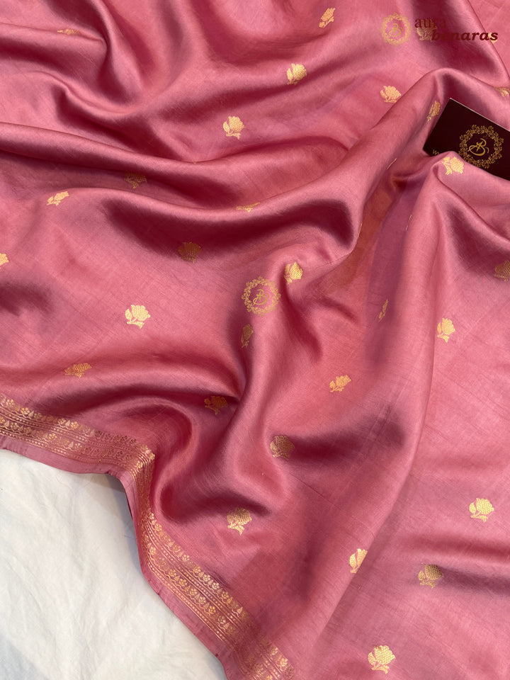 Onion Pink Banarasi Silk Saree with Kadhwa Floral Zari Buta
