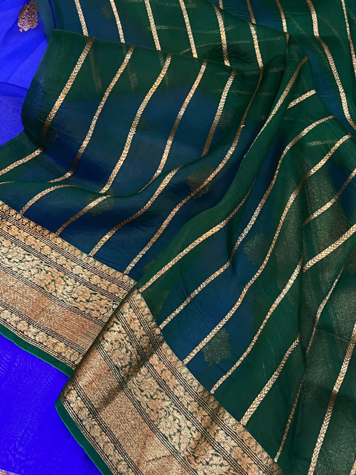 Royal Blue Banarasi Handloom Kora Silk Saree - Aura Benaras