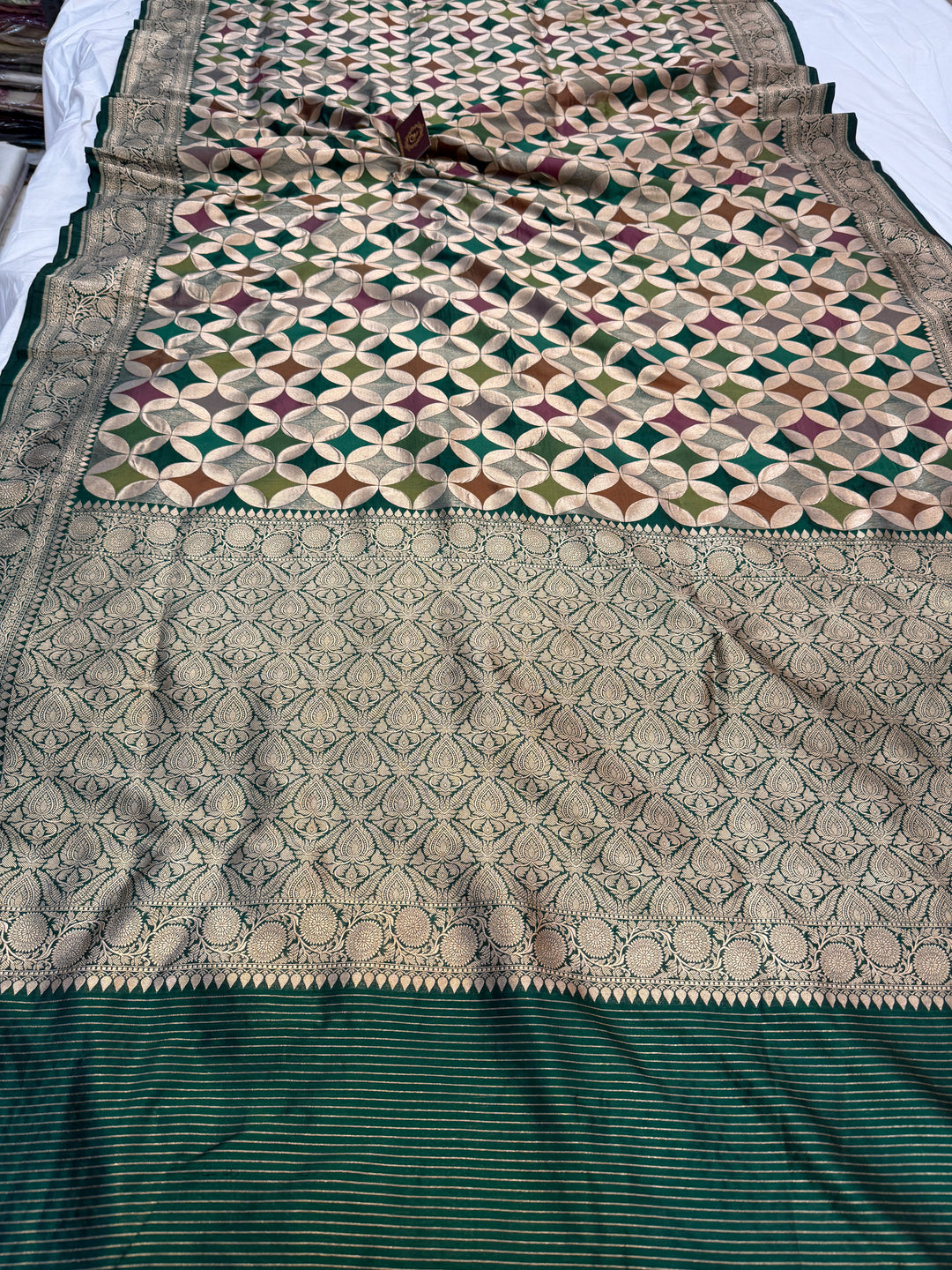 Bottle Green Rangkaat Pure Katan Silk Banarasi Handloom Saree