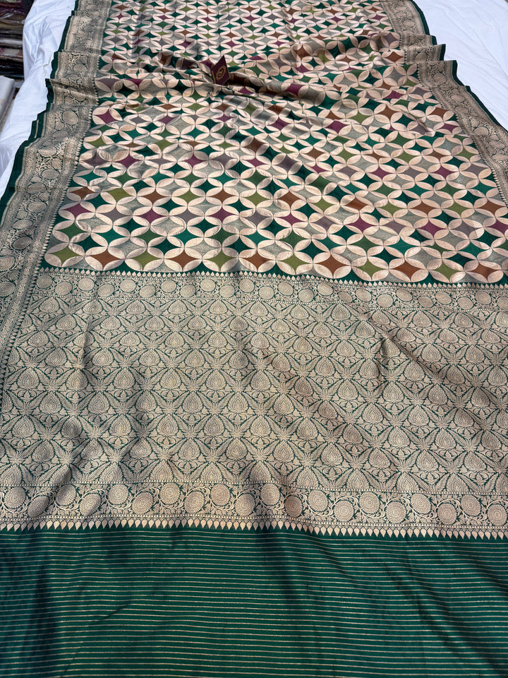 Bottle Green Rangkaat Pure Katan Silk Banarasi Handloom Saree