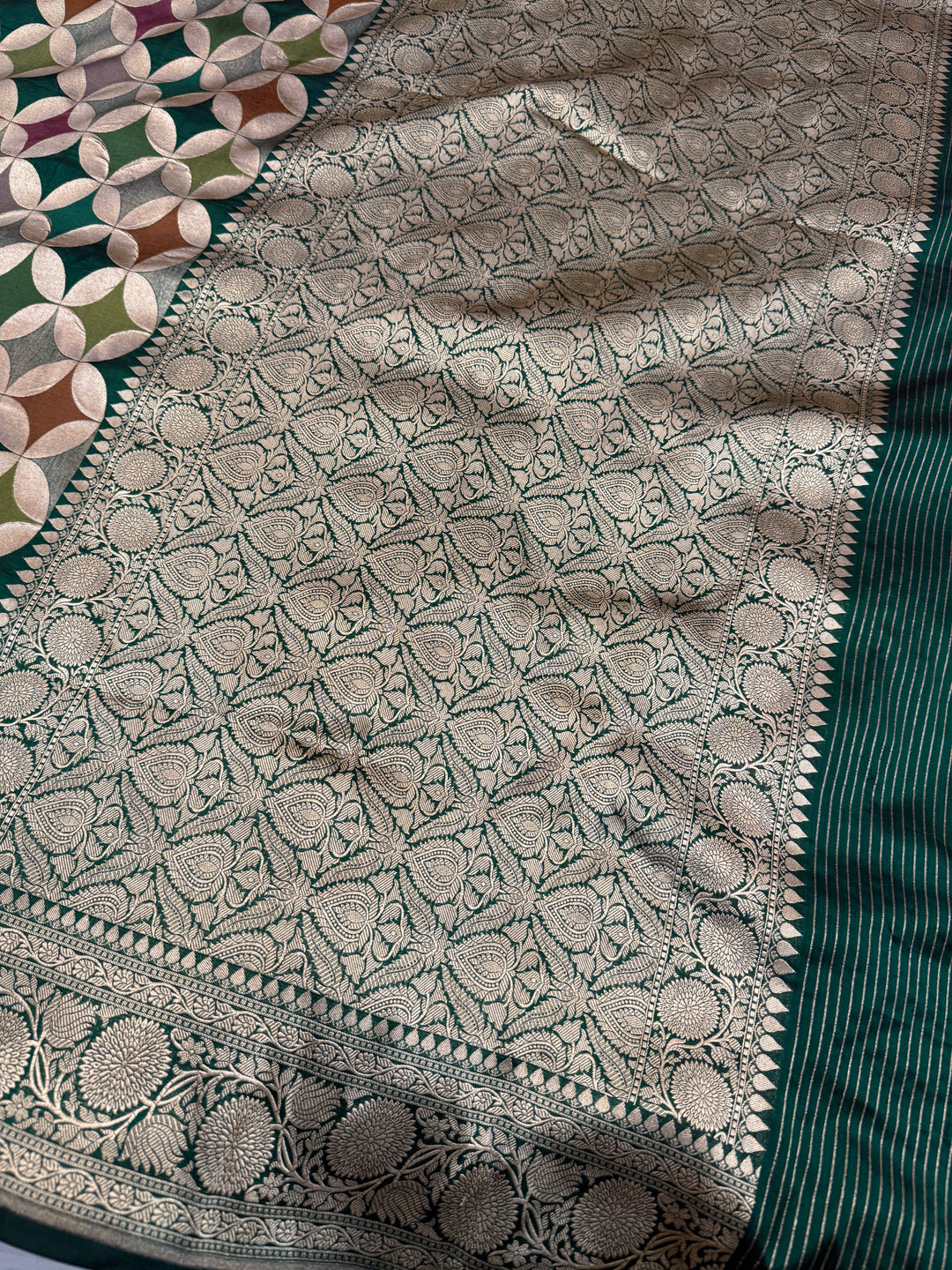 Bottle Green Rangkaat Pure Katan Silk Banarasi Handloom Saree