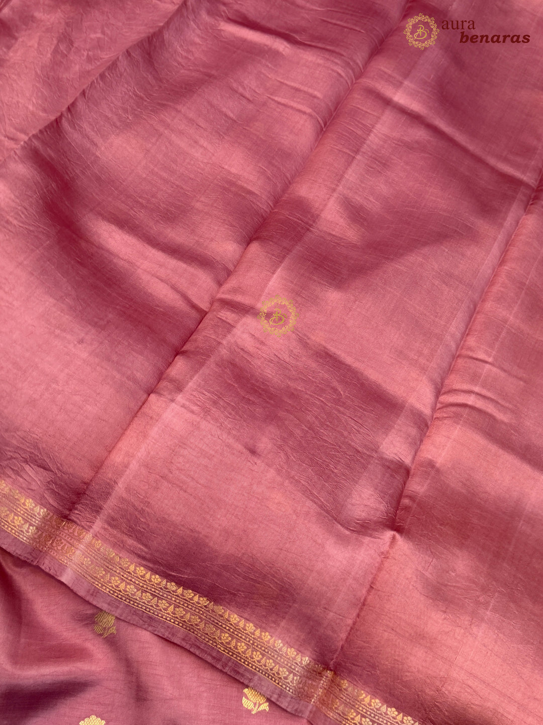 Onion Pink Banarasi Silk Saree with Kadhwa Floral Zari Buta