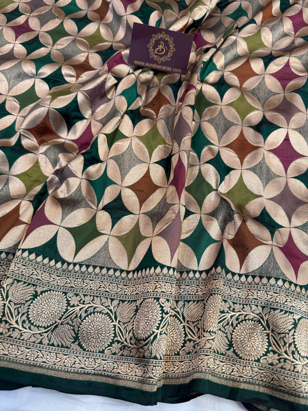 Bottle Green Rangkaat Pure Katan Silk Banarasi Handloom Saree