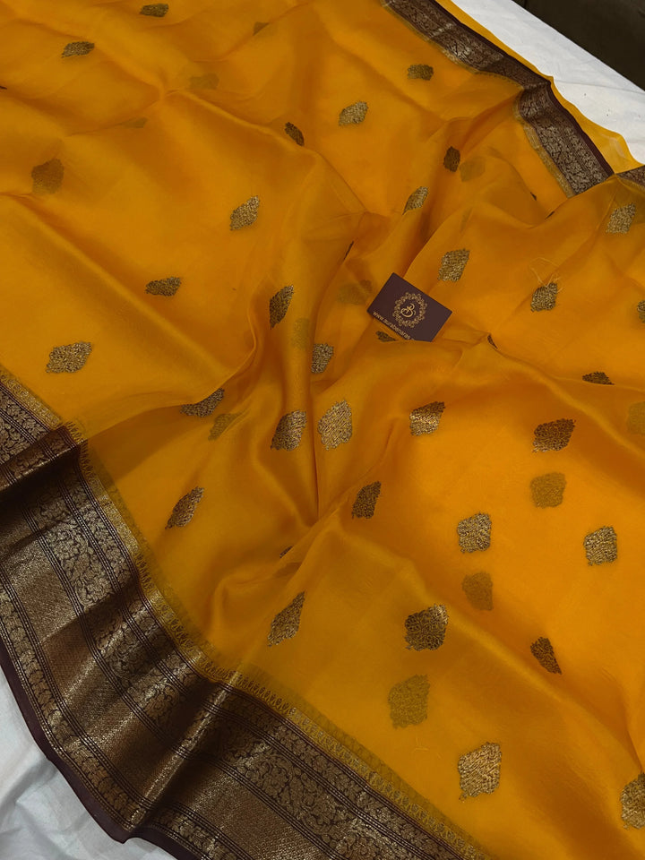 Yellow Banarasi Handloom Kora Silk Saree - Aura Benaras