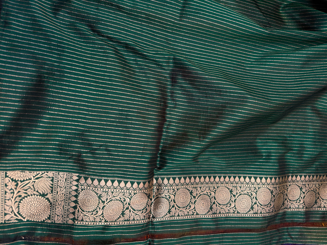 Bottle Green Rangkaat Pure Katan Silk Banarasi Handloom Saree