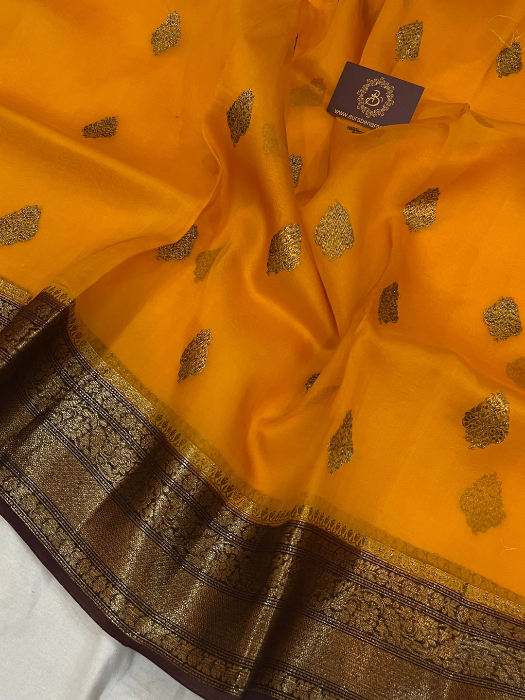 Yellow Banarasi Handloom Kora Silk Saree - Aura Benaras