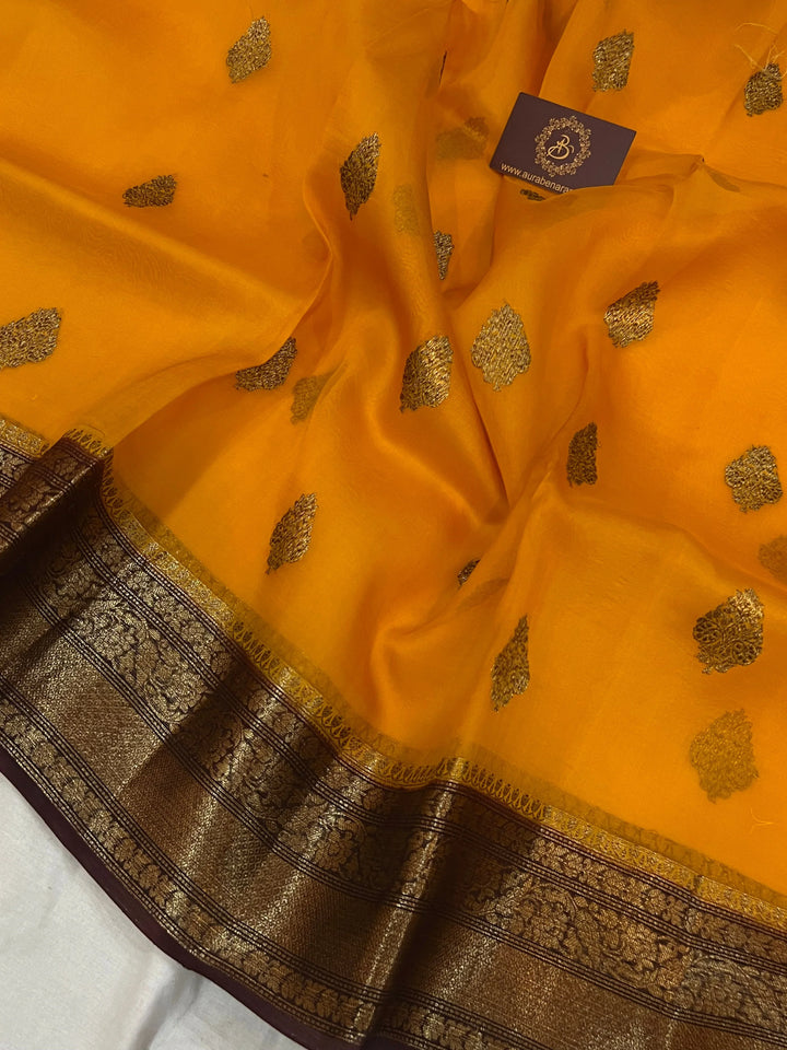 Yellow Banarasi Handloom Kora Silk Saree - Aura Benaras