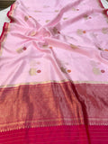 Baby Pink Pure Banarasi Handloom Silk Saree - Aura Benaras