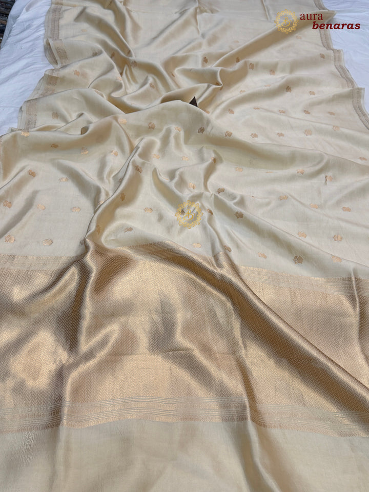 Cream  Banarasi Silk Saree with Kadhwa Floral Zari Buta