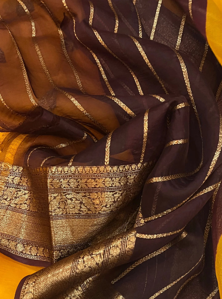 Yellow Banarasi Handloom Kora Silk Saree - Aura Benaras