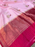 Baby Pink Pure Banarasi Handloom Silk Saree - Aura Benaras