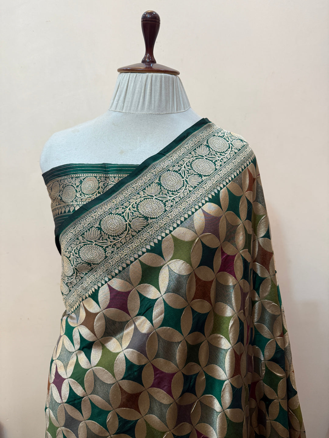 Bottle Green Rangkaat Pure Katan Silk Banarasi Handloom Saree